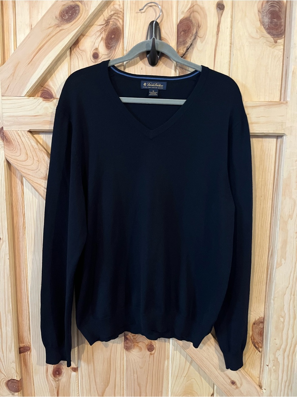 Brooks Brothers Italian Merino Wool V Neck Sweater Navy Blue Size M